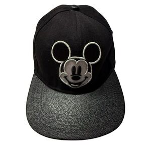 Disney Mickey Mouse Official Black Adult Baseball Cap Hard Leather Rim Snap Back